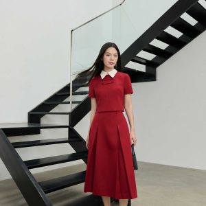 Áo kiểu crotop phối nơ cổ, hai túi ốp